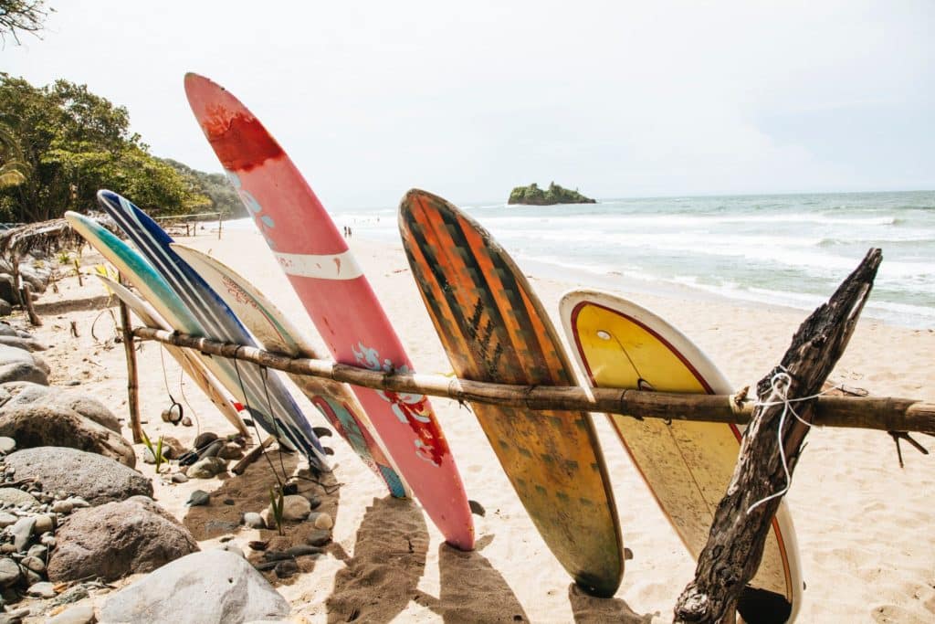 Surfboards at a surf camp in Costa Rica