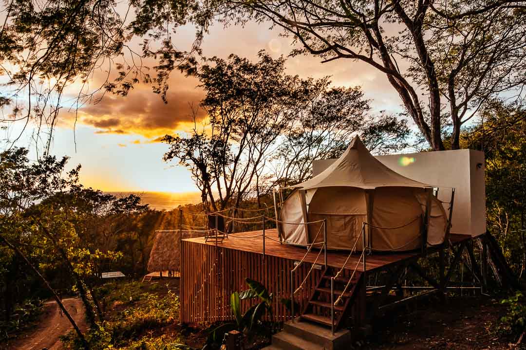 Glamping Tents in Nicaragua with sunset view