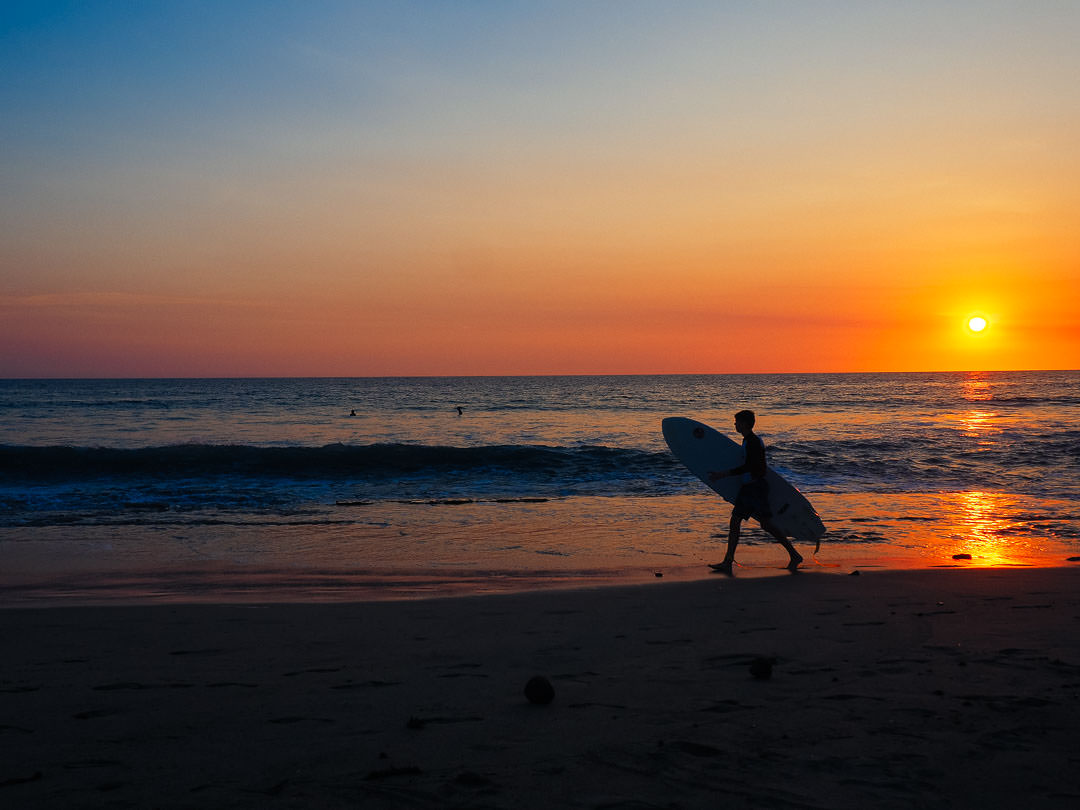Surfer holding a surf board at the beach