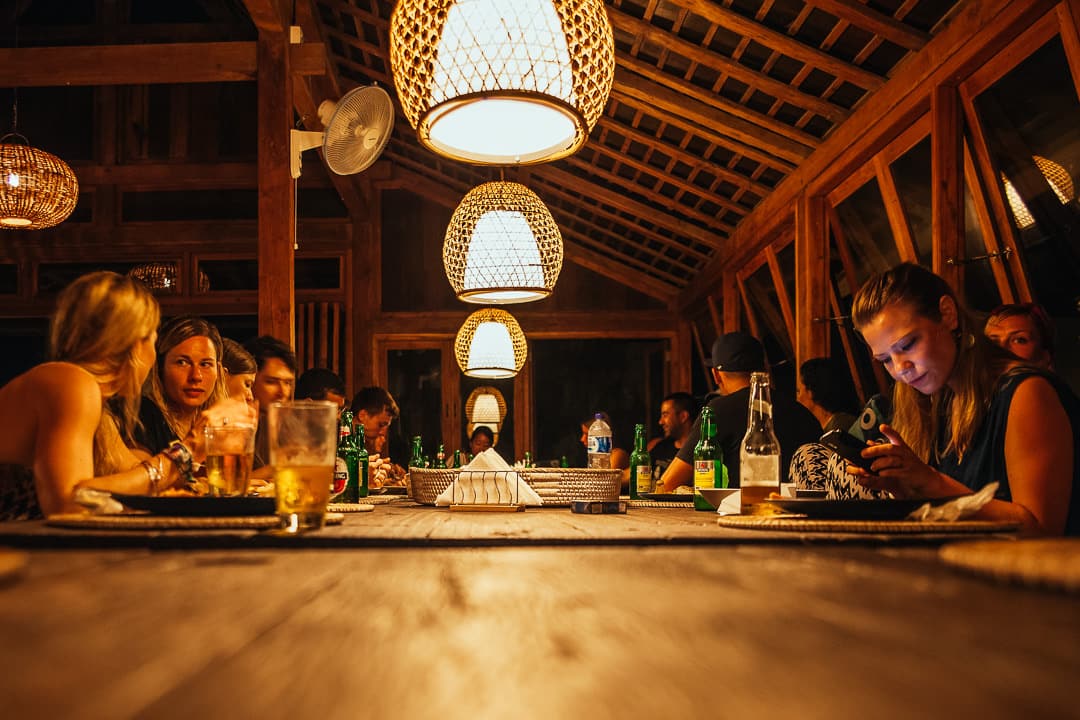 Group of people having dinner in Bali