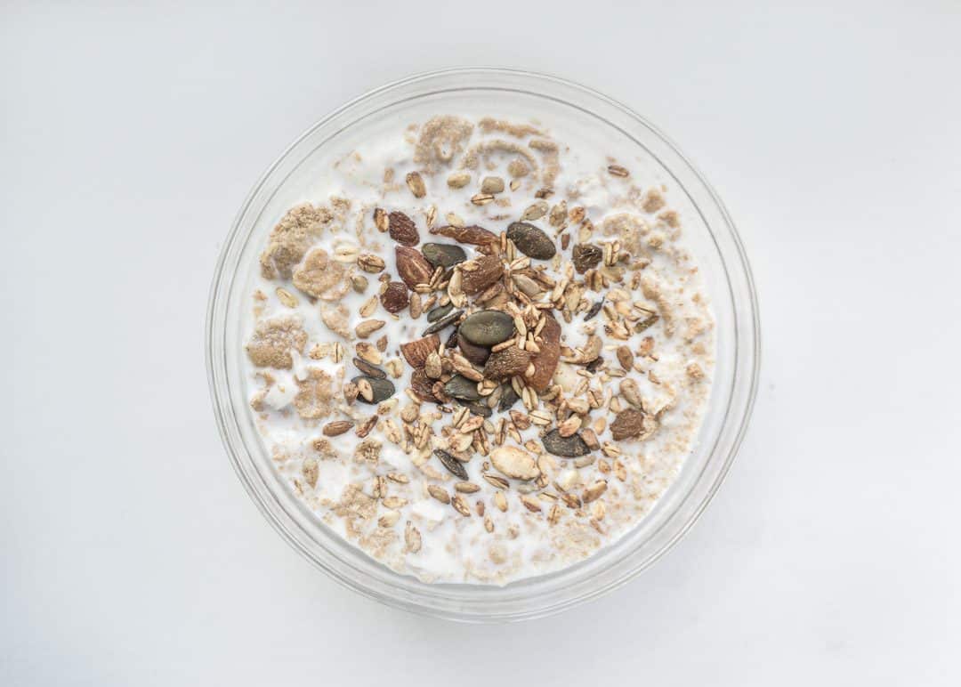 A bowl with coco overnight oats