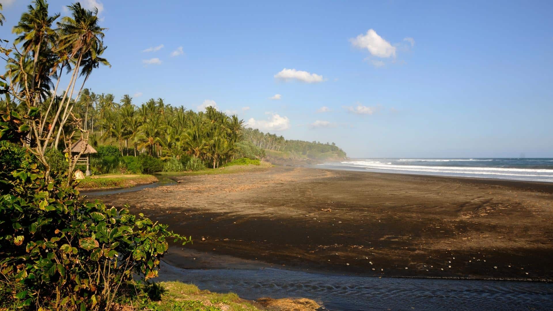 medewi beach in bali showcasing the long left-hand wave, ideal for surfers